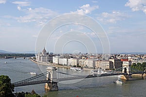 Chain bridge on Danube river Budapest cityscape