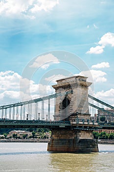 Chain bridge on danube river in Budapest, Hungary