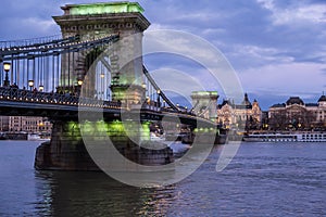 Chain Bridge and Danube River, night in Budapest