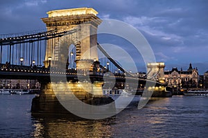 Chain Bridge and Danube River, night in Budapest