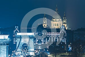 Chain Bridge and the Hungarian Parliament Building, Budapest, Hungary