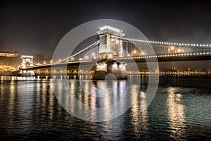 Chain Bridge at the night city in Budapest, Hangury