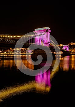 Chain bridge night view of Budapest, Hungary