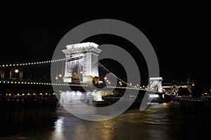 Chain Bridge over Danube river, Budapest cityscape