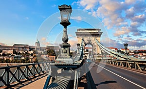 Chain bridge. Royal palace. Budapest, Hungary.