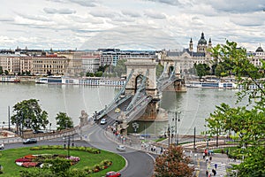 The Chain Bridge Szechenyi Lanchid in Budapest. Budapest Hungary