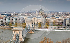 Chain Bridge Szechenyi Lanchid in Budapest over Danube river
