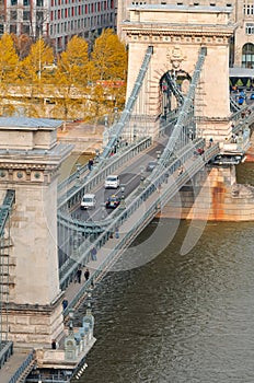 Chain Bridge Szechenyi Lanchid in Budapest over Danube river