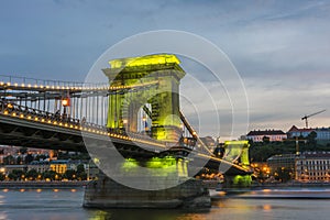 The Chain Bridge Szechenyi Lanchid at night Budapest. Budapest