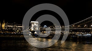 Chain Bridge Szechenyi at night, Bridge over the Danube River in Budapest.