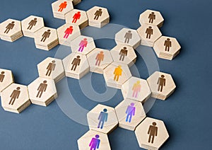 A chain of communicating people. Cooperation for solving tasks. Unity and diversity. Networking. Multiculturalism. Assistance and photo