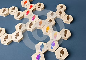 A chain of communicating people. Cooperation for solving tasks. Unity and diversity. Networking. Multiculturalism. Assistance and