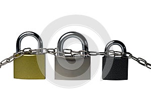 Chain, connecting three padlocks