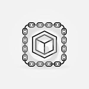 Chain with cube outline icon. Blockchain vector linear symbol