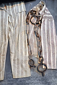 Chain, fetter and prisoner clothes in a prison
