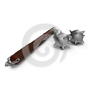 Chain flail with spiked balls isolated on white.