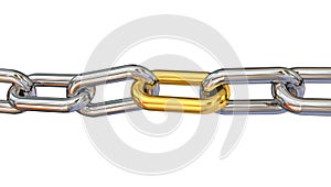 Chain golden link isolated in white connection - 3d rendering