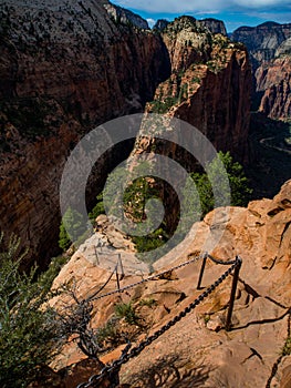 Chain Hand Rails Angels Landing Hike in Zion