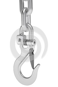 Chain with hook on white background. 3D rendering. 3D illustration