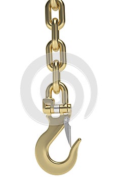 Chain with hook on white background. 3D rendering. 3D illustration