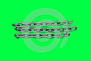 Chain isolated on green background. 3D illustration, 3D render, photorealism