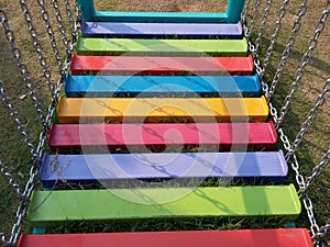 Chain ladder stairs colorful in the playground happyness park.