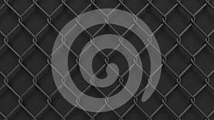 Chain link fence background. Black metal wire fence. 3D rendered image.