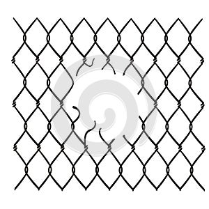 Chain link fence damaged vector.