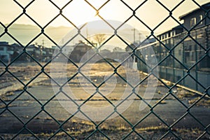 Chain link fence in garden