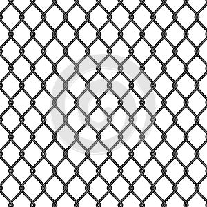 Chain link, fence pattern. Seamless fence, metal cage, black iron mesh. Chainlink wire of prison. Net for soccer on isolated