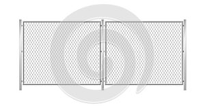 Chain link fence. Realistic metal wire mesh fence on white background