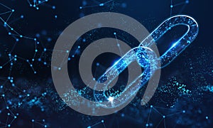 Chain Link icon on abstract blue background. Hyperlink chain symbol concept.3d rendering