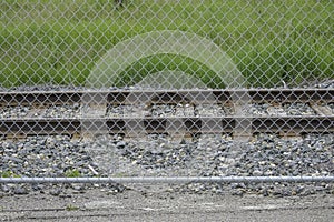 Chain Link Mesh Fence in front of Railway Track