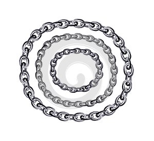 Chain Link Metal Steel. Realistic Chain in Chrome. Silver and Gold Chain