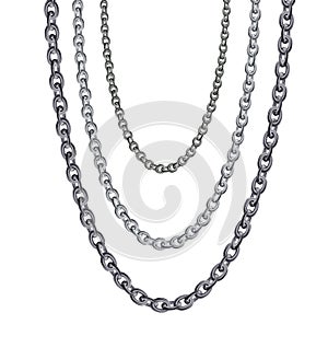 Chain Link Metal Steel. Realistic Chain in Chrome. Silver and Gold Chain