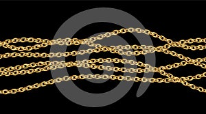 Chain Link Metal Steel. Realistic Chain in Chrome. Silver and Gold Chain