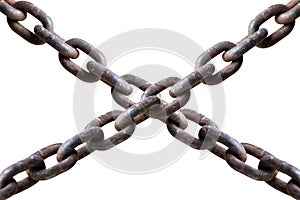 Chain old on white background, chains cross plus sign concept of imprisonment, incarceration, Detention photo