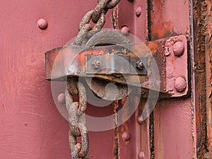 Chain and pulley on a old railroad box car door