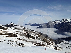 The chain of the Pyreneans covered with snow photo