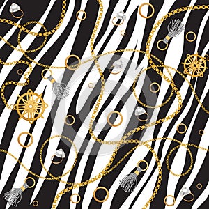 Chain seamless pattern. Luxury zebra animal skin print vector illustration.