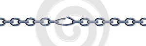 A chain is seen with stretched and broken weak link