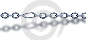 A chain is seen with stretched and broken weak link in this illustration