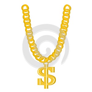Thug Life Gangsta Bling Chain. Gold dollar symbol on golden chain