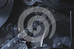 Chain transmission inside of the machinery