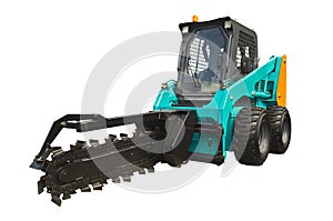 Chain trencher fixed on skid steer loader