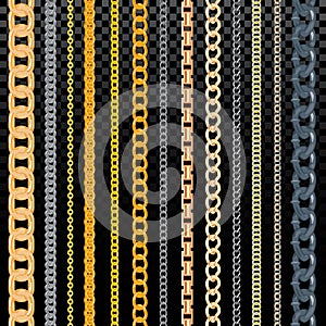 Chain vector pattern golden chainlet in line or metallic link of jewelry illustration set of chaining string and