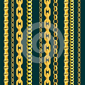 Chain vector seamless pattern gold chainlet in line or metallic link of jewelry illustration set of chaining string and