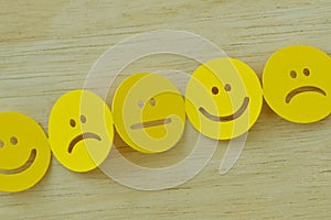 Chain of yellow smiley faces with positive, neutral and negative expression