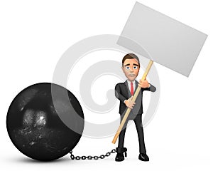 Chained businessman with poster