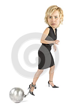 Chained businesswoman's caricature photo